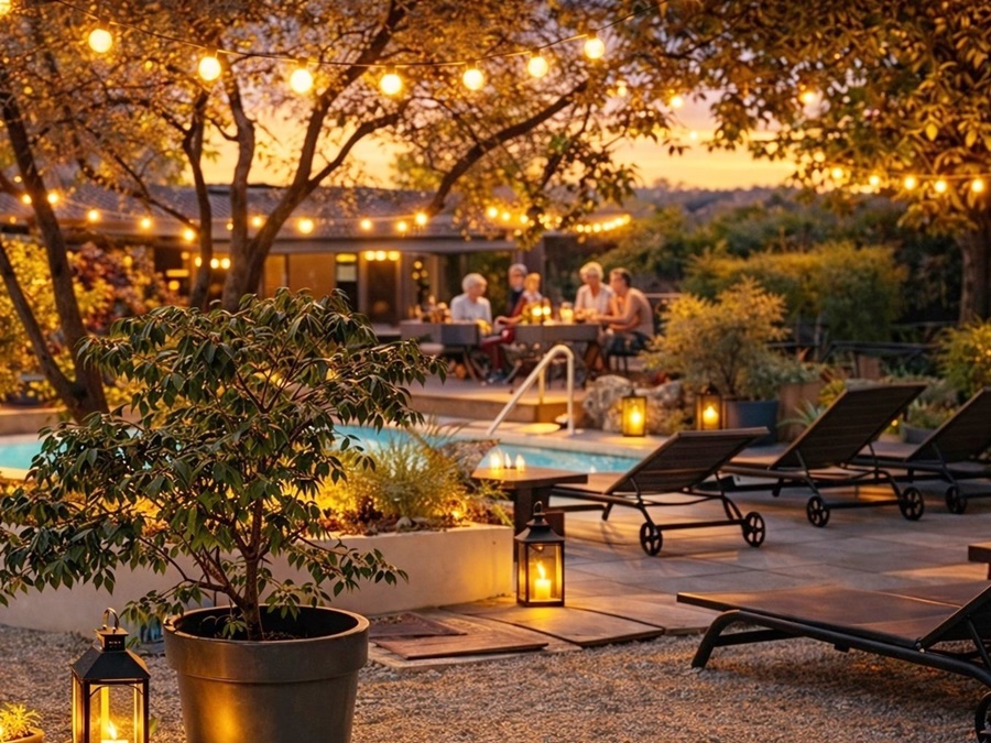 POOL RESTAURANT AND SUNBEDS